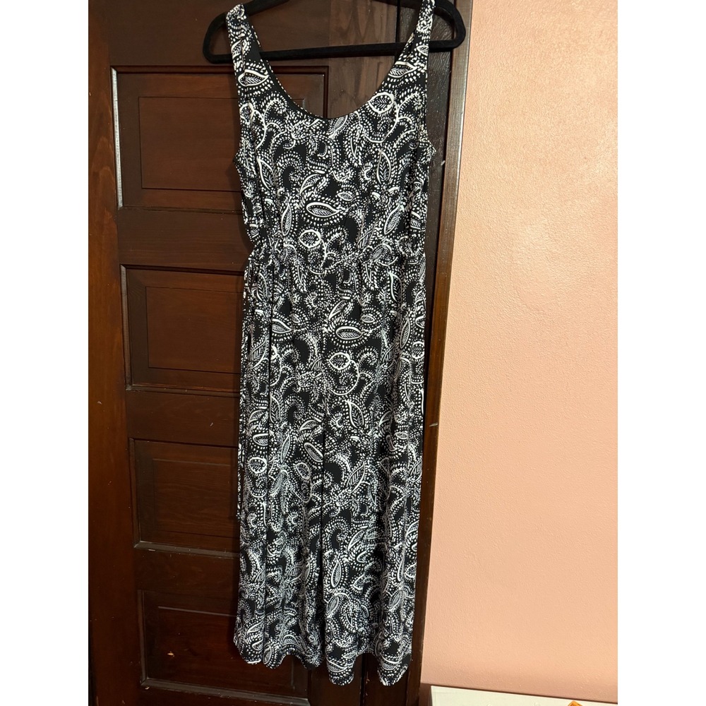 Nicole Miller New York Jumpsuit Black White Paisley Wide Leg Sleeveless Medium